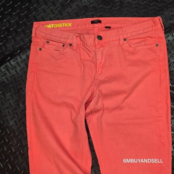 J.Crew Matchstick Jeans 33 Coral Pink Straight Leg Stretch Denim Pants 24642 - Picture 11 of 14